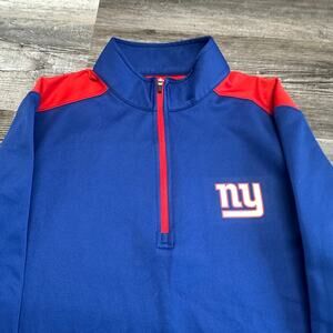 NFL Team Apparel NY Blue Red Mens‎ M New York Giants Football 1/4 Zip Sweatshirt
